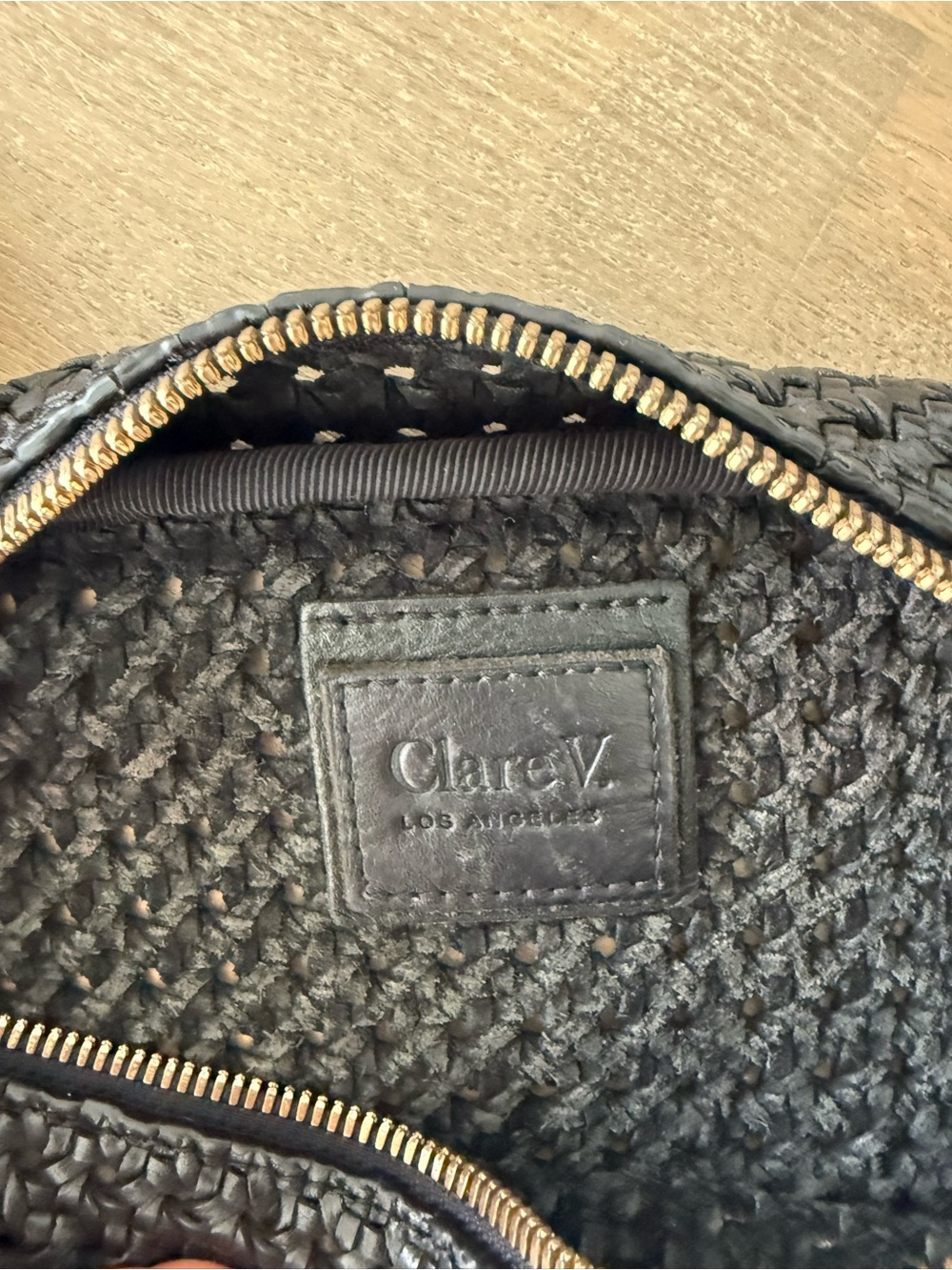 Clare V. Grande Woven Black Crossbody Sling Bag with Gold Hardware - Picture 2 of 4